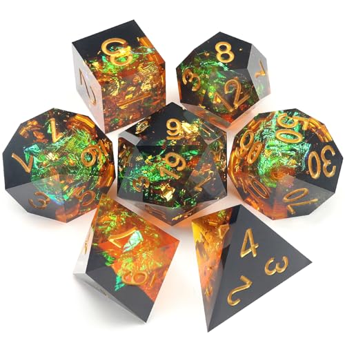 Haxtec Galaxy DND Dice Set Sharp Edge Dice with Dice Case Handmade Yellow Black Resin D&D Dice Set for TTRPGs Compatible with Dungeons and Dragons Gifts - color: Yellow Black