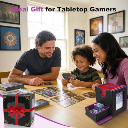 Commander Deck Box for MTG/PTCG/TCG - Patent Pending, Black Purple | Card Deck Box with Display Fits 100+ Double-Sleeved Cards, Magnetic Trading Card Box with Dice Tray & 35PT Card Holder - color: Black Purple