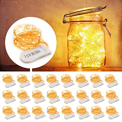 MUMUXI 24 Pack 7.2ft Fairy Lights Battery Operated String Lights, 20 Mini Battery Powered LEDs for Centerpiece Table Decorations, Wedding Party Bedroom Mason Jar Christmas, Warm White - color: Warm White, size: 7.2 Ft-24 Pack-20 LED