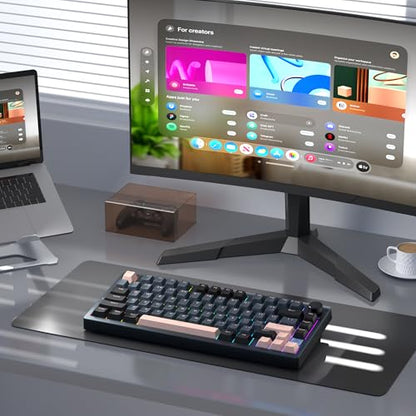MageGee LIGHT75 Wireless Creamy Keyboard, Tri-Mode Bluetooth/2.4GHz/USB-C RGB Backlit, Gasket Hot Swappable Custom Gaming Keyboard for Win/Mac/PC, with Knob, 4000mAh Battery, Grey - color: Grey Beige/Pink Bear Switch