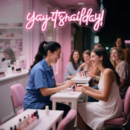 Yay It's Nail Day Neon Sign, LED Light Neon Sign for Business Nail Room Salon Decor Light Up Sign for Wall Beauty Room Nails Hair Bar Great Gifts for Nail Techs Girls, Christmas, Birthday(16.5"*5.5") - style: Nail Day