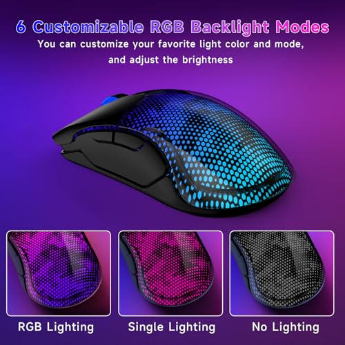 FFJ Master02 Wireless Gaming Mouse, 12000 DPI, Tri-Mode 2.4G/USB-C/Bluetooth 5.3 Gaming Mouse, Python Skin Texture RGB Backlit, 6 Programmable Buttons, 75Hr Battery Life for PC, Mac, PS5, XBOX - Black