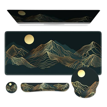 iCasso Large Mouse Pad, 4in1 XXL Mousepad + Keyboard Wrist Rest+Mouse Wrist Rest+Coaster Set with Ergonomic Design for Computer(Cyan-Mountain) - color: Cyan Mountain