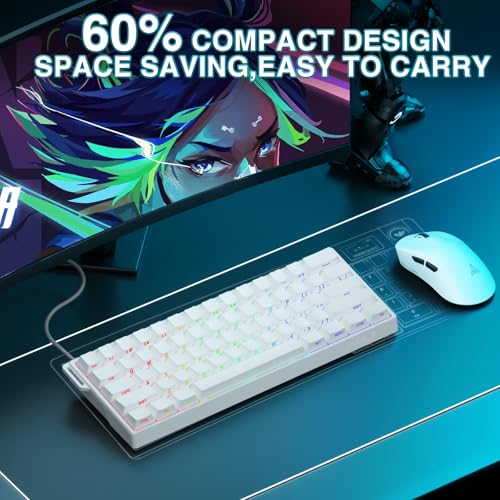 Aula WIN60 HE - 60% Mechanical Gaming Keyboard Wired, Hall Effect Magnetic Switch Hot Swappable, Adjustable Actuation RT Mode, 8000 Hz Polling Rate, RGB Keyboard 60 Percent Compact Design for PC - color: White