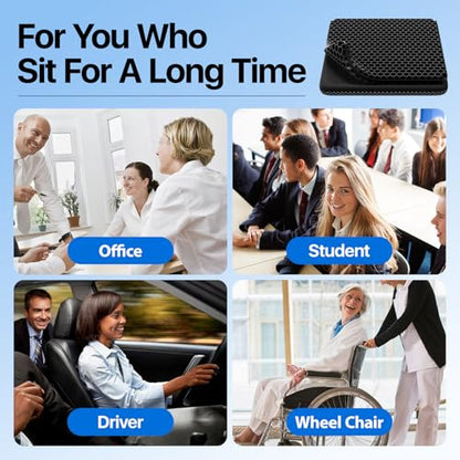 Gel Seat Cushion, Cooling Honeycomb Design for Office Chair Car Wheelchair | Cool & Breathable, Soft & Comfortable - color: Black