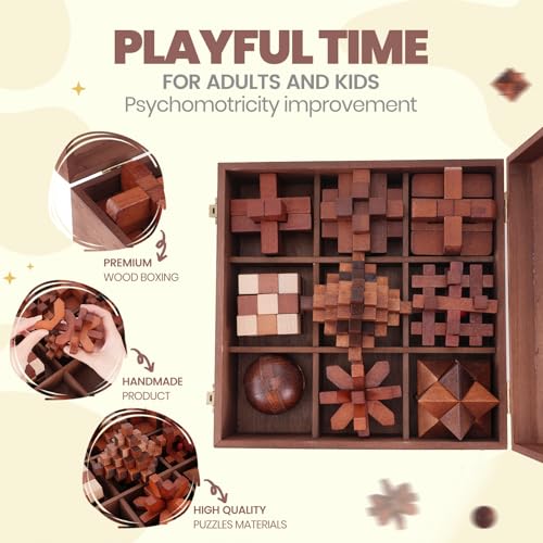 Wooden Brain Teaser Puzzles for Adults - Brain Teaser Puzzles with Wooden Box 3D Puzzle Game Toys for Adults Teens - Unlock Interlocking Puzzle Adults Teens IQ Education Smart Toys - color: Style G