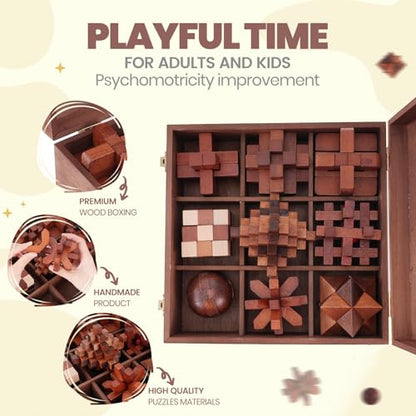 Wooden Brain Teaser Puzzles for Adults - Brain Teaser Puzzles with Wooden Box 3D Puzzle Game Toys for Adults Teens - Unlock Interlocking Puzzle Adults Teens IQ Education Smart Toys - color: Style G