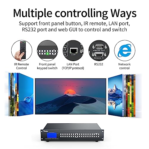 16x16 HDMI Matrix 4K@30Hz w/Web GUI (Built-in US ADI Chip), 2U Rackmount AV Switcher, RS232+LAN Ports, 6 Control Modes, Hot Swappable, Power Off Memory, 16 Preset Scenes, EDID HDCP Compatible - size: 16 in 16 out with WEB
