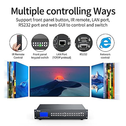 16x16 HDMI Matrix 4K@30Hz w/Web GUI (Built-in US ADI Chip), 2U Rackmount AV Switcher, RS232+LAN Ports, 6 Control Modes, Hot Swappable, Power Off Memory, 16 Preset Scenes, EDID HDCP Compatible - size: 16 in 16 out with WEB