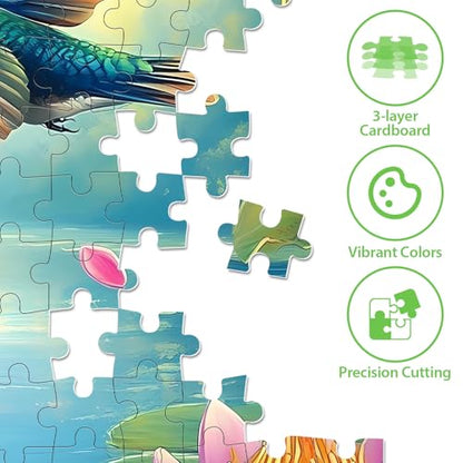 300 Piece Puzzles for Adults, Humbird Flower Lake Jigsaw Puzzle for Adults Kids Seniors, Recycled Cardboard Large Piece Puzzle 300 Piece, Challenging Game Family Activity Great Gift for Friends - style: Humbird