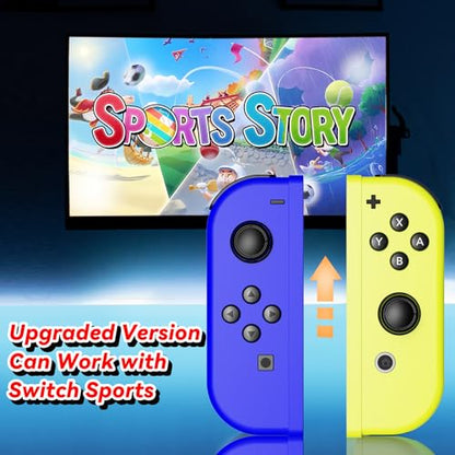 AFMVV Replacement for Switch Controller, Left Right Wireless Controller Compatible with Nintendo Switch/OLED/Lite,with 6-Axis Gyro, Vibration, Motion Control, Wake-up, Screenshot, Blue and Yellow
