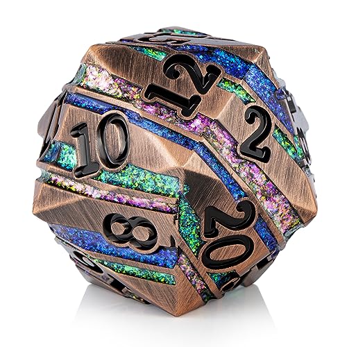 D20 D&D Dice DNDND 33mm Large 20 Sided Metallic Die with Gorgeous Gift Box for Dungeons and Dragons (Colorful Stripe) - color: Metal 33mm Colorful