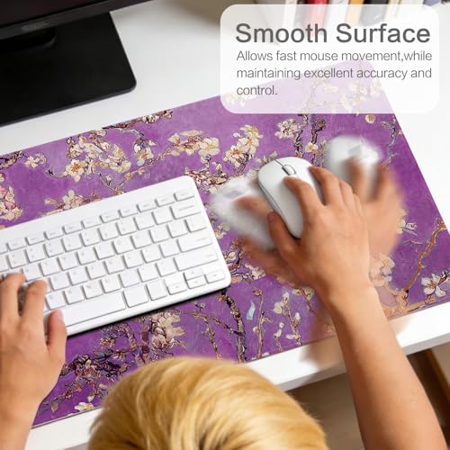 Vimorco Waterproof Mouse Pad,31.5 x 15.7'',Purple Flowers Desk Pad,Office | XXL Large Mouse Extended Gaming Mousepad with Anti-Slip Rubber Base,Computer Laptop Keyboard Mouse Mat for Work,Game,Office - color: Purple Flowers