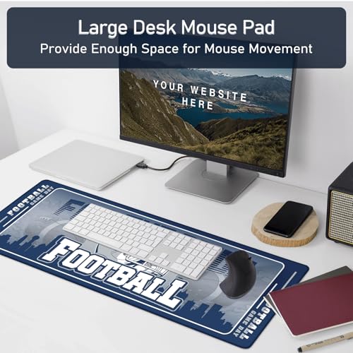Football Desk Mat, Large Stitched Edges Gaming Mouse Pad, Blue White City Design Keyboard Mat for Laptop Computer Desktop - 31.5x12 Inch for Football Fans - color: Football Blue White