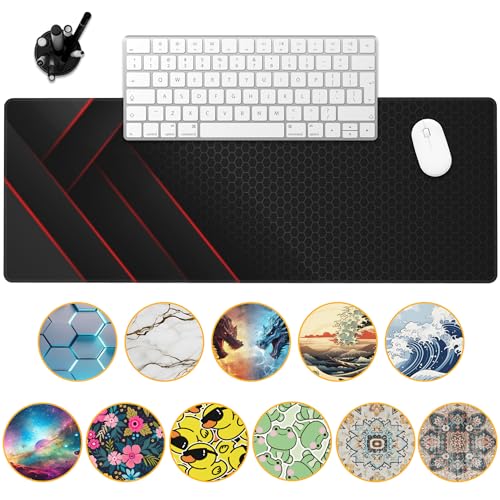 Gaming Desk Pad, Black Red Honeycomb Technology, 31.5"X15.7" Extended Mat with Stitched Edge Non-Slip Base for Office, Keyboard, Laptop - color: Cellular Technology