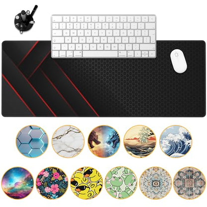 Gaming Desk Pad, Black Red Honeycomb Technology, 31.5"X15.7" Extended Mat with Stitched Edge Non-Slip Base for Office, Keyboard, Laptop - color: Cellular Technology