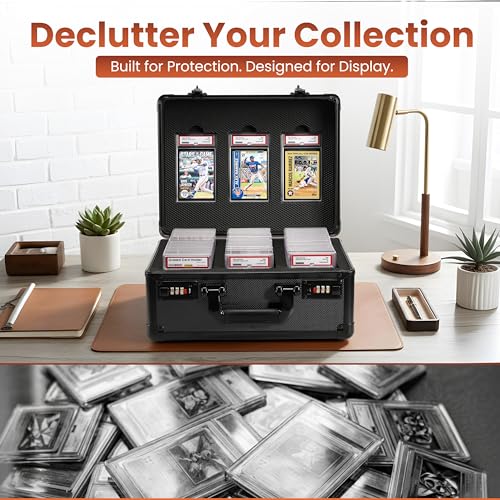 Graded Card Case – PSA Display Lid, 3 Row Card Storage Box with 6 Foam Inserts & Combination Lock – Fits PSA, SGC, GMA, HGA, CSG Slabs, Top Loaders & Loose Cards