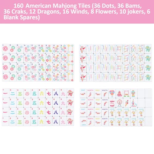 160 Pink American Printed Mahjong Game Set with Carrying Bag and Accessories, 1.2’’ Mahjong Tile Set - style: 2-Pink