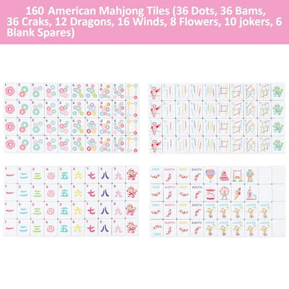 160 Pink American Printed Mahjong Game Set with Carrying Bag and Accessories, 1.2’’ Mahjong Tile Set - style: 2-Pink