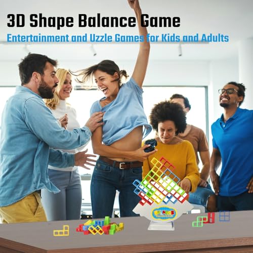 64 Pcs Stacking Tower Game with 22 Cards, Giant Tumble Balance Game for Kids, Family Games for Kids and Adults, Easter Gifts for Teen Boys & Girls, Party Board Game for Kids 6-12 & Adults