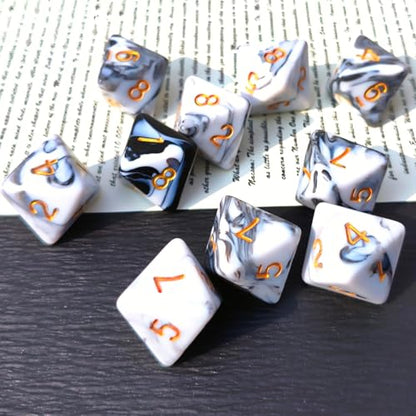 10 PCS D8 8 Sided Dice Set, Polyhedral Number Game Dice for DND RPG MTG Board Game Party Tabletop Accessories (White + Black) - color: White + Black