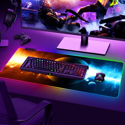 ARTSO RGB Gaming Mouse Pad Large, Extended LED Mouse Mat XXL 35.4x15.7 inch, 14 Lighting Modes, 2 Brightness, Non-Slip Rubber Base Mousepad Waterproof Keyboard Mat,Universe Space Starry Sky - color: Universe Space Starry Sky