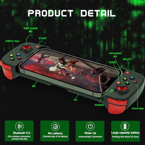 Joso Phone Controller for iPhone/Android Support Phone Case, Mobile Gaming Controller with Ergonomic Design - Wireless Gamepad for Cloud Gaming & PS Remote Play - color: Black