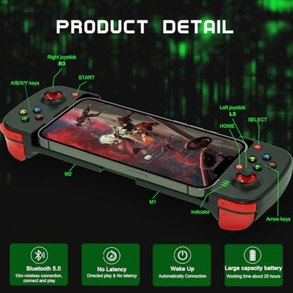 Joso Phone Controller for iPhone/Android Support Phone Case, Mobile Gaming Controller with Ergonomic Design - Wireless Gamepad for Cloud Gaming & PS Remote Play - color: Black
