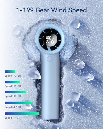 Portable Handheld Fan, Speed(1-199) Powerful Turbo Mini Fan, 30000 RPM High Speed Moter [14H Max Cooling Time] 5000mAh Battery Rechargeable,Pocket Personal Small Travel GIfts for Women Men,Light Blue - color: Light Blue