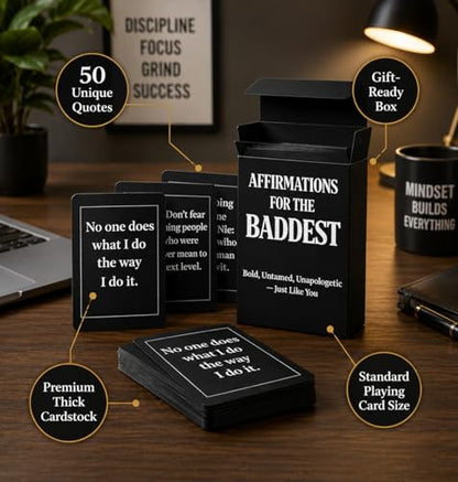 Isaac Liev Affirmation Cards for Women & Men – 50 Baddass Positive Motivational Inspirational Deck Quotes – Mindset- Cool Gifts for Him & Her, Best Friend, Coworkers, Office & Birthday - style: Baddest Affirmation