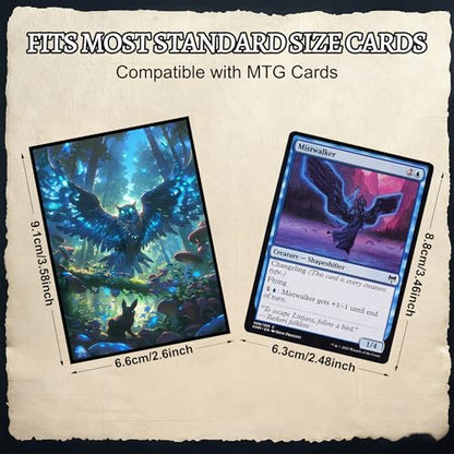 Kabinka MTG Card Sleeves - 100 Standard Size Pack Clear Front & Matte Finish Back with Owl, Premium Sleeves for Magic The Gathering TCG - color: Owl