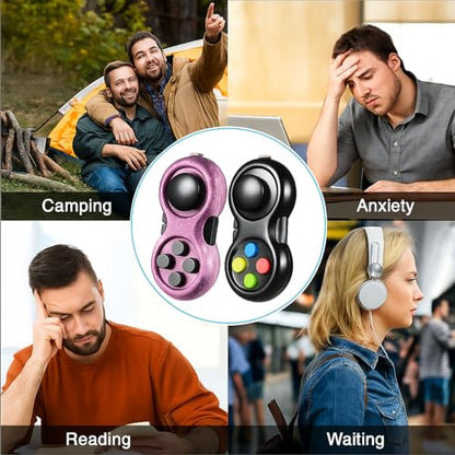 Skylety 2 Pcs Fidget Toys for Adults Controller Fidget Pad Stress Relief Cube Clicker Game Controller Sensory Educational Toy for ADHD Autism Relief Stress Anxiety(Starry Purple and Black Style) - style: Starry Purple and Black Style