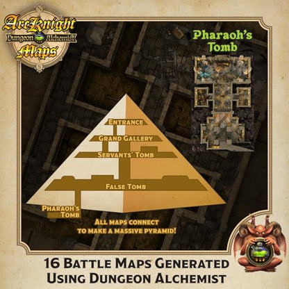 Arcknight The Pharaoh’s Pyramid map Pack - 16 Modular RPG Maps in 8 Double-Sided Pages, 1" Square Grid, Modular & Versatile Design for Tabletop Gaming - BattleMaps for Dungeons & Dragons & More - style: Pharaoh’s Pyramid