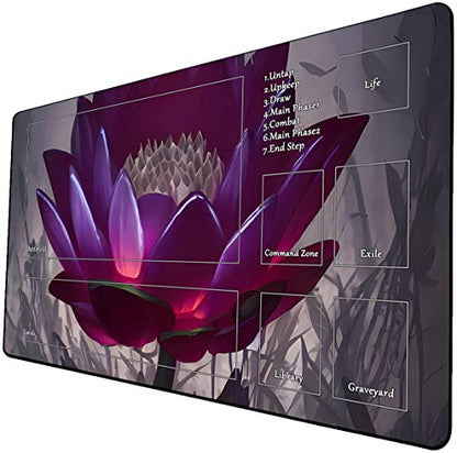 MTG Playmat, Game Play Mat for MTG TCG 24 x 14 inches Trading Card Inked Game Playmats with Storage Bag Smooth Rubber Surface Battle - color: Purple Lotus With Zones