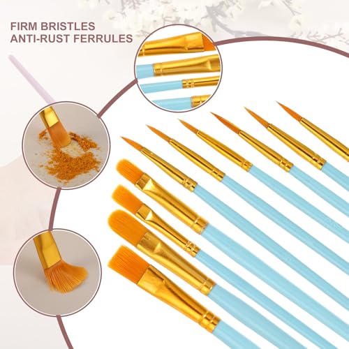 PATIKIL Paint Brushes Set, 200Pcs Acrylic Paint Brush Nylon Hair for Watercolor Oil Painting Miniature Detailing Rock Painting, Blue - color: Blue