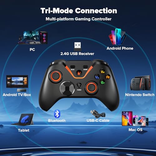 Wireless Gaming Controller for PC/NS/Android(2-Pack): Wired & USB Receiver Wireless & Bluetooth, Pressure-Sensitive Trigger, 6-Axis Motion, Dual Vibration Feel, Turbo, Ergonomic Design(No Xbox/PS) - color: 2 Black
