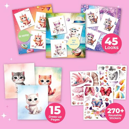 Reusable Sticker Book Dress Up Kitten Activity Set with Plush Toy | Includes 300+ reusable stickers and a soft plush kitten toy. Fashion-themed creative play for girls ages 3–8 - color: Kitten Book With Plush Toy