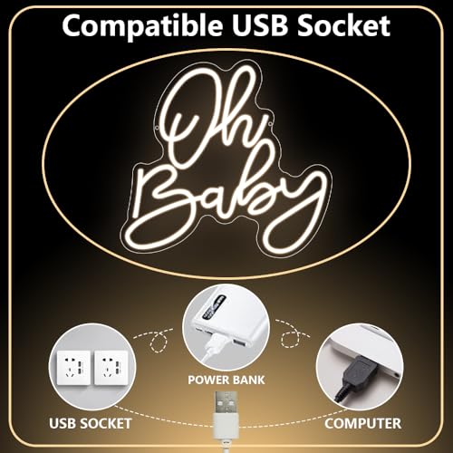 Oh Baby Neon Sign, Baby Shower LED Neon Light for Party Wall Decor Light Up Sign for Gender Reveal Birthday Party Decorations Warm White Dimmable USB Powered(14.2"*12.9") - style: Oh Baby