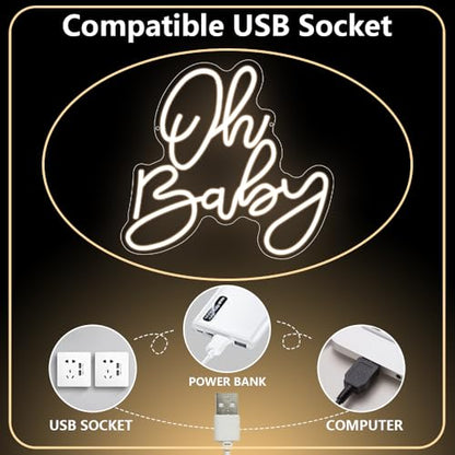 Oh Baby Neon Sign, Baby Shower LED Neon Light for Party Wall Decor Light Up Sign for Gender Reveal Birthday Party Decorations Warm White Dimmable USB Powered(14.2"*12.9") - style: Oh Baby