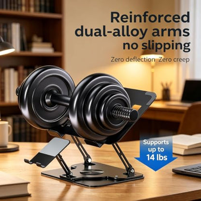 Laptop Stand for Desk with Quiet Cooling Fans - 360 Rotating Base Ergonomic Computer Stand, Aluminum Laptop Riser Foldable Protable for Office Home fits MacBook Air Pro, Dell, HP (10-17.3'') (purple) - color: purple