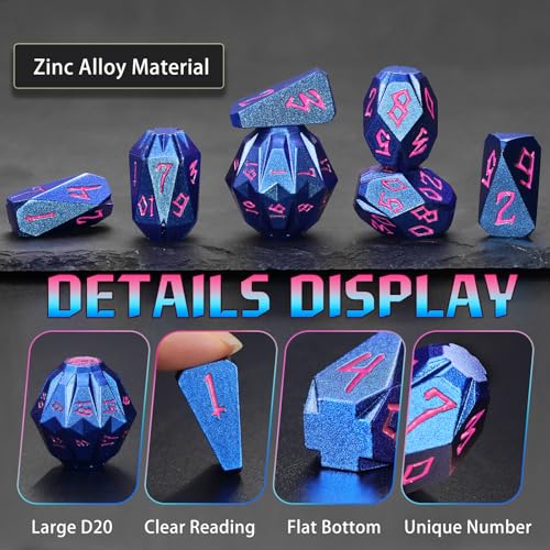 FONVGOGO Metal DND Dice Set for Dungeons and Dragon Gift RPG DND Campaign | Unique Cool Stonehenge Design,Polyhedral D and D Dice for DND Lovers Tabletop Role Playing Games TTRPG, Blue Pink - color: S Blue Pink