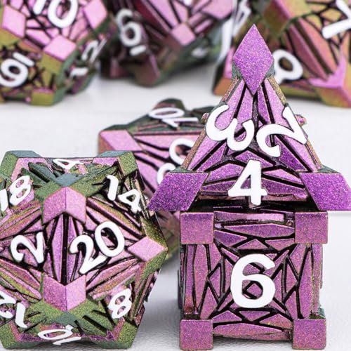 7PCS Metal DND Dice Set with Box, Debris RPG Red D and D Dice for D&D Tabletop Games Role Playing Game, Polyhedral Dice Set D20 D12 D10 D8 D6 D4 - color: Red White