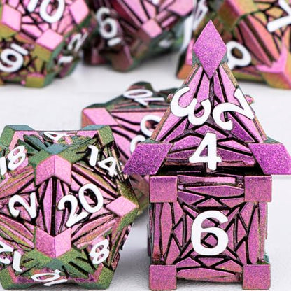 7PCS Metal DND Dice Set with Box, Debris RPG Red D and D Dice for D&D Tabletop Games Role Playing Game, Polyhedral Dice Set D20 D12 D10 D8 D6 D4 - color: Red White