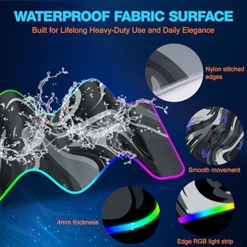 TARKARI Magnetic Wireless Charging RGB Mouse Pad, Large Gaming Desk Mat Waterproof, 31.5"x11.8" Black Mousepad, Ultra-Smooth Surface, Non-Slip Rubber Base, Desk Pad for Keyboard Laptop - color: Ink-Splash Pattern