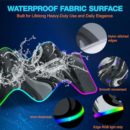 TARKARI Magnetic Wireless Charging RGB Mouse Pad, Large Gaming Desk Mat Waterproof, 31.5"x11.8" Black Mousepad, Ultra-Smooth Surface, Non-Slip Rubber Base, Desk Pad for Keyboard Laptop - color: Ink-Splash Pattern