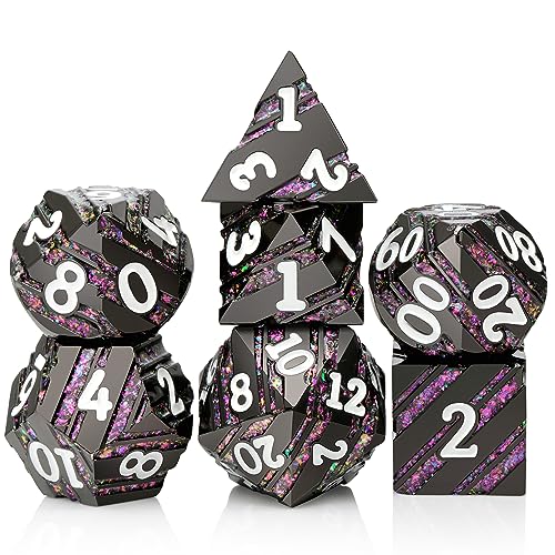 Stripe Metal DND Dice,DNDND Metallic Stripes Dice with Gift Metal Box for Dungeons and Dragons D&D (Purple Stripes) - color: Stripe Purple