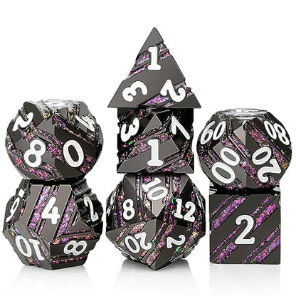 Stripe Metal DND Dice,DNDND Metallic Stripes Dice with Gift Metal Box for Dungeons and Dragons D&D (Purple Stripes) - color: Stripe Purple