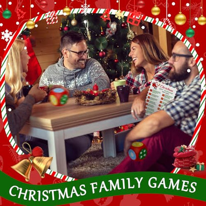 Fullhawl 4 Sets Christmas Exchange Game Dice, 2.6 Inch Santa Swap Gift Christmas Group Party Game for Family Board Xmas Large Foam Dice White Elephant Gift Exchange