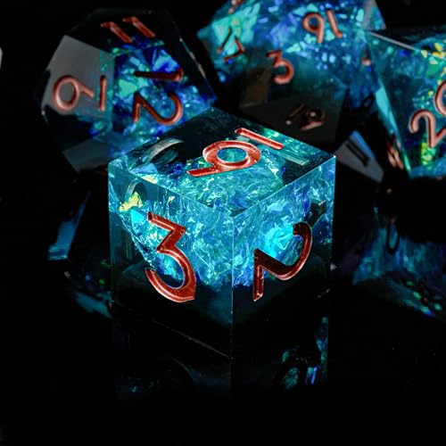 FugaCity Dice Set,Handmade Sharp Edge 7 Piece Resin Dice-Dungeon&Dragons Polyhedral Dice Set, D&D Dice Set with Gift Dice Case for RPG MTG Table Games - color: D-black-blue