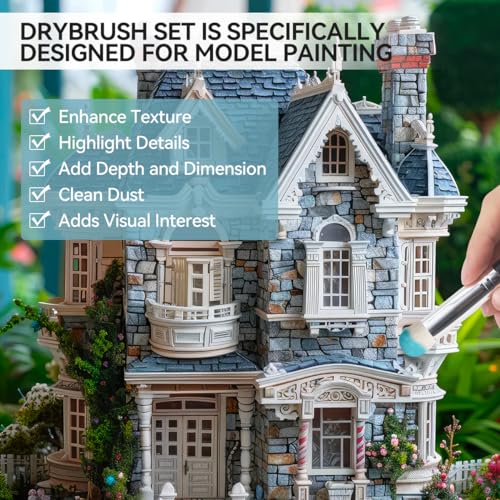 Dry Brush Miniature Painting 9Pcs, Dry Brush Set Miniature Paint Brushes for Models Miniature Painting Watercolor Acrylic Oil Paint Gouache DIY Craft - style: 8Pcs